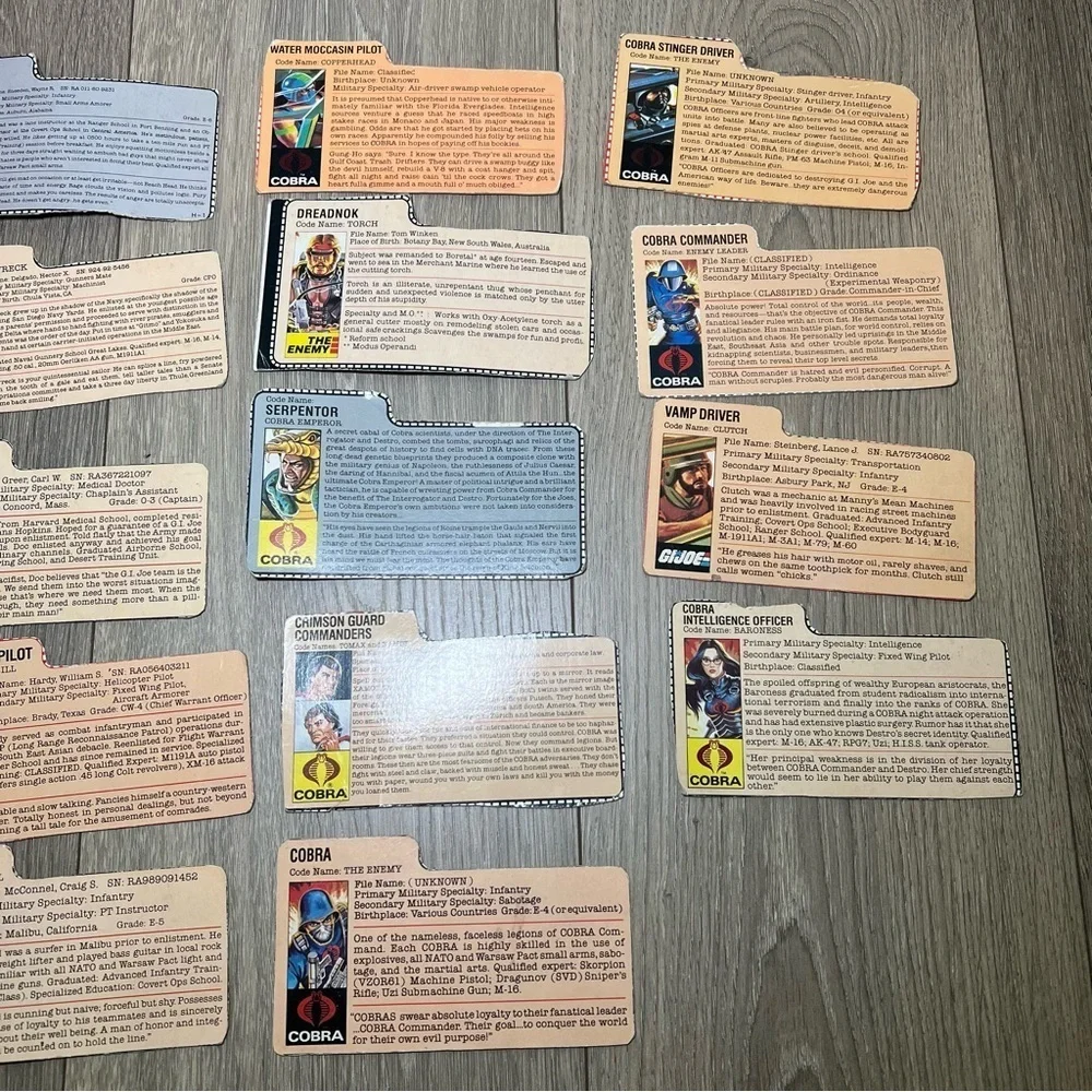 Vintage GI Joe And cobra File Cards Lot Of 24 Original